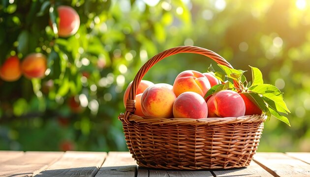 Fresh peaches in a basket