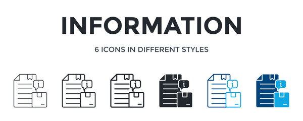 Information Icon In Different Style Vector Illustration. Designed In Thin Line, Regular Line, Bold Line, Glyph, Color Line, And Color Glyph Style Can Be Used For Web