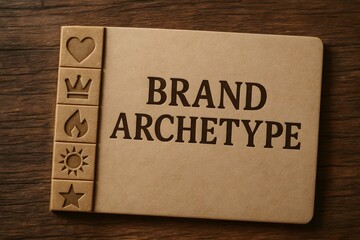 Obraz premium A brand archetype written on a brown paper with various illustrations