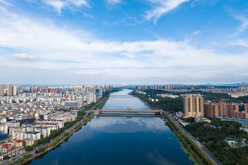 Aerial view of Suizhou's urban scenery, Hubei Province.the birthplace of Yan Emperor Shennong, the...