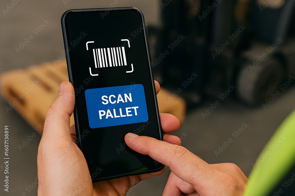 Aufkleber close up shot of a person using a phone to scan a pallet