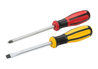Two screwdrivers red yellow tools equipment instrument isolated on transparent background