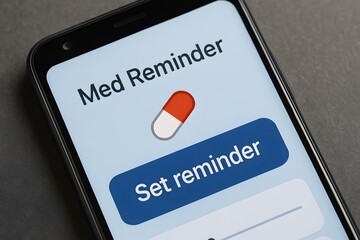 A mobile phone showing a med reminder app