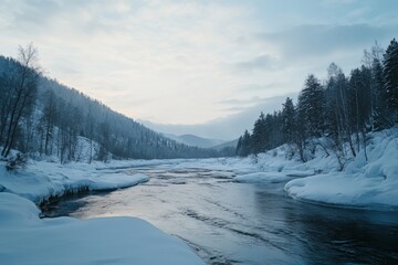 Frozen River in Winter