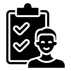Checklist Profile Glyph Black Silhouette Icon Design Vector - Checklist on clipboard with a user avatar, indicating personal task completion or performance review