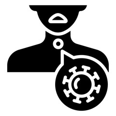 Throat Virus Glyph Black Silhouette Icon Design Vector - Human upper torso with virus symbol near throat, indicating infection of respiratory tract