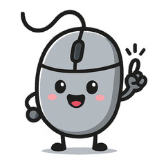 Fototapeta premium A charming illustration of a grey computer mouse, personified with a happy, smiling face and bright, expressive eyes.