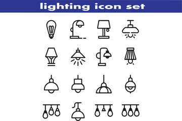 lighting outline icon set. ambient light, led strip, incandescent light, lamp, floor lamp.