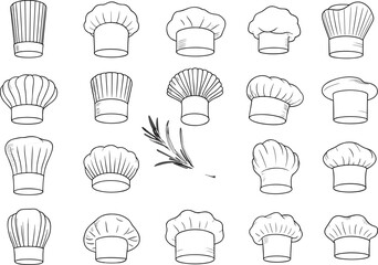 Hand Drawn Chef Hats and Herb Illustration, Culinary Cooking Cap Vector Set for Kitchen, Restaurant, Food Design, and Gastronomy Concept