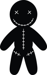 Clean and minimal silhouette of a stitched voodoo doll isolated on transparent background