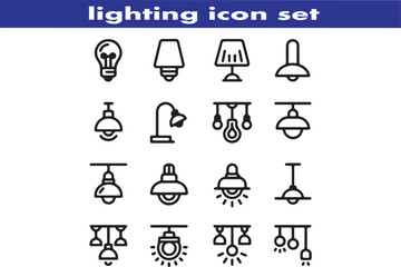 lighting outline icon set. ambient light, led strip, incandescent light, lamp, floor lamp.
