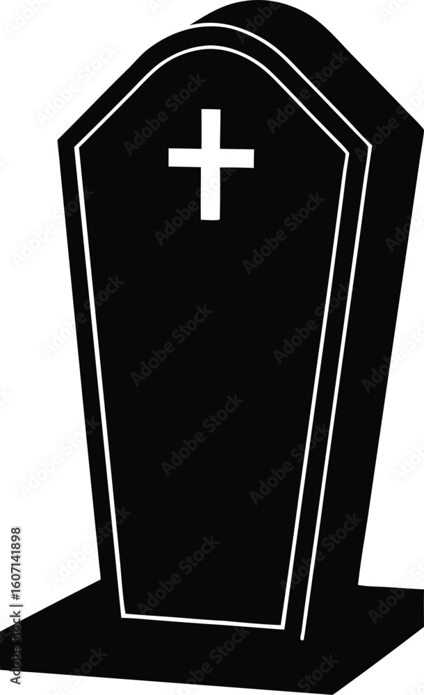 Poster clean minimal silhouette of an open grave isolated on transparent background