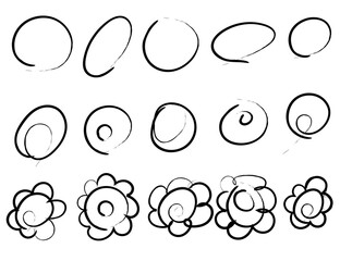 色んな手書き黒ペン 丸・二重丸・花丸イラスト