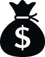 Black silhouette of a money bag with a dollar sign on it 