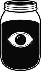 Minimal silhouette of an eyeball in a jar isolated on transparent background