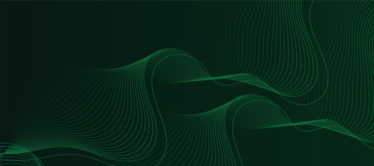Dark Green Abstract Wave Background with Curved Lines. Shiny moving lines design element. Digital future technology concept. Suit for banner, website, business, corporate, cover, brochure