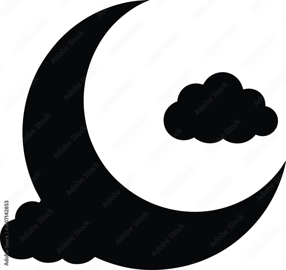 Poster clean and minimal silhouette of a crescent moon isolated on transparent background