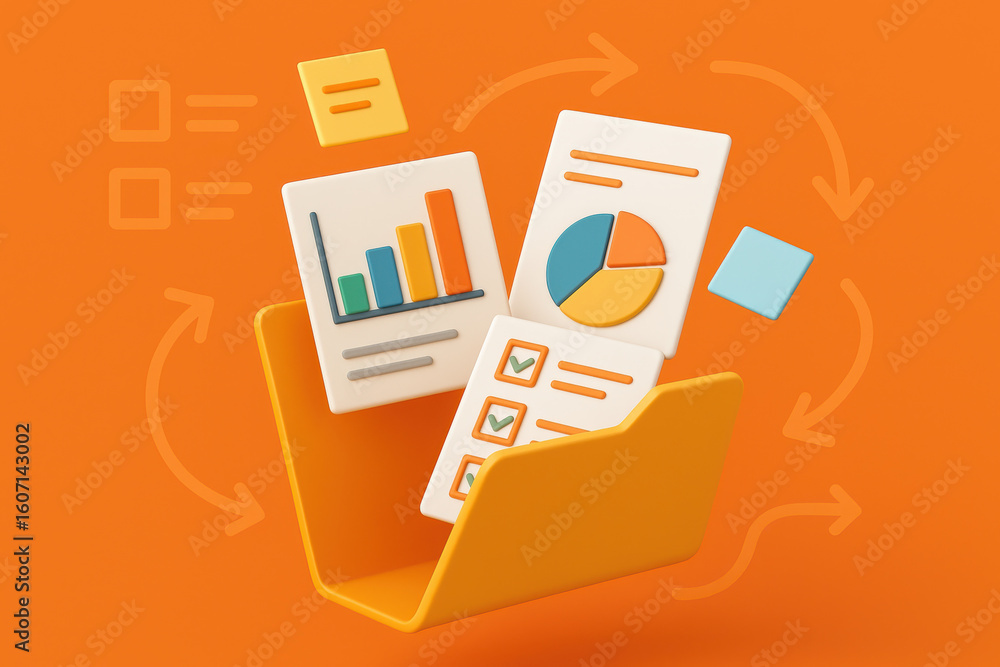 Aufkleber checklist and graph symbolize business and progress inside organized document management
