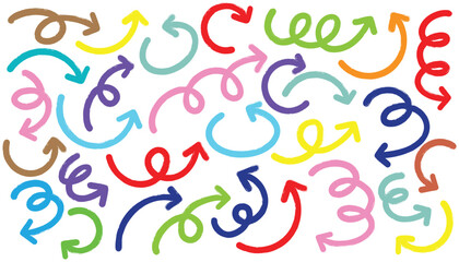 Fototapeta premium Set of cute pen line doodle element vector. Hand drawn doodle collection of arrows colorful.