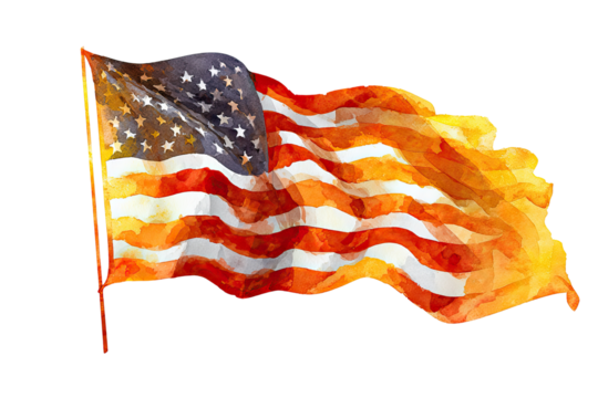 An artistic depiction of an American flag waving