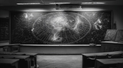 Darkroom classroom, globe, celestial map