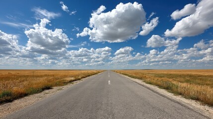 Fototapeta premium Asphalt Road Through Fields Under Cloudy Sky
