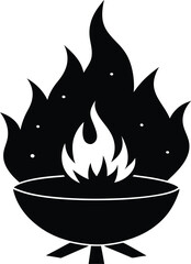 Clean minimal silhouette of a halloween fire pit isolated on transparent background