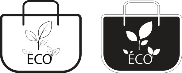 Eco tote bag featuring plant leaf emblem and ECO text, reusable bag illustration for zero waste shopping with transparent background