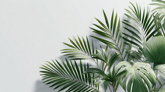 Assorted Green Tropical Leaves on White Background
