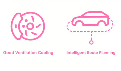 Fototapeta premium The pink brake ventilation and route icon represents good ventilation and cooling, intelligent route planning, and is used for car braking heat dissipation and travel path optimization scenarios.