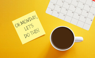 Ok Monday Let's Do This is shown using the text and photo of coffee cup