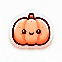 Fototapeta premium a minimal and cute Halloween sticker featuring a small pumpkin character with a shy smile, soft orange tones, and clean white background