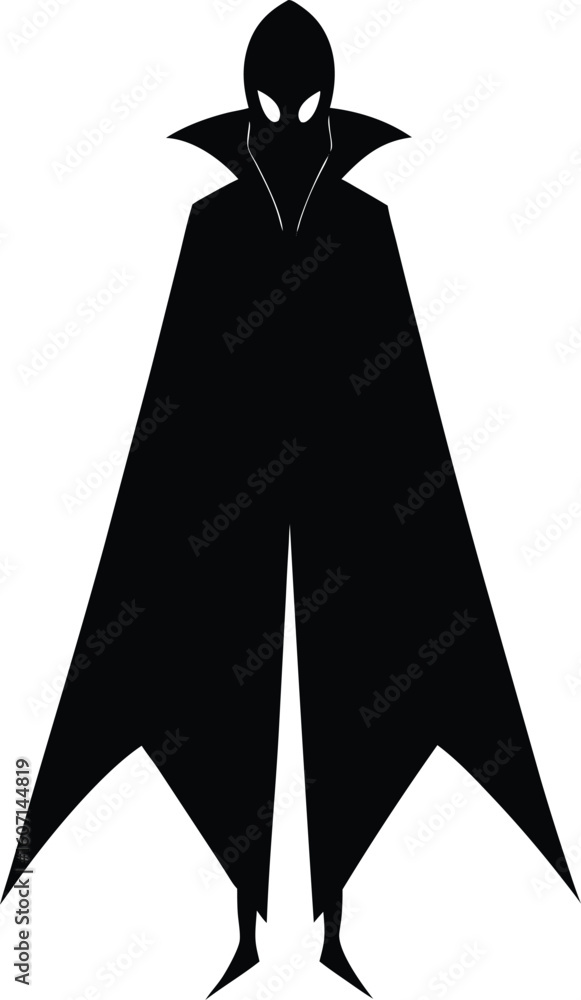 Poster minimal vampire silhouette with flowing cloak isolated on transparent background silhouette