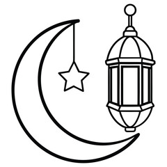 Outline of Crescent Moon, Star, and Traditional Lantern Design