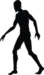 Minimalist silhouette of a zombie walking isolated on transparent background
