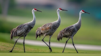 Obraz premium Sandhill Cranes on Golf Course