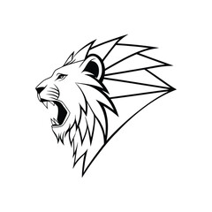 Roaring lion head profile with geometric mane silhouette