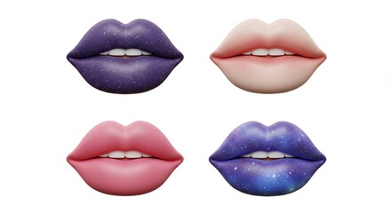 Obraz premium Four different colored lips illustrations