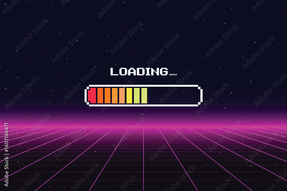 Poster loading. pixel art. 8 bit. retro game. for game assets in vector illustrations. retro futurism sci-f