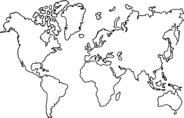 Simple Black and White Outline of a World Map Illustration