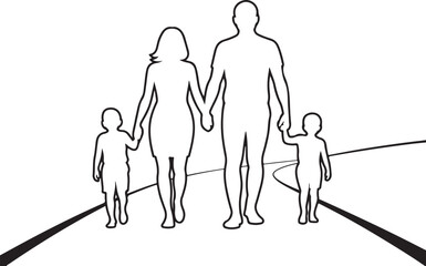 Family Walking Together A Simple Black and White Illustration of Unity and Love