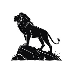 Majestic lion standing proudly on a rock silhouette