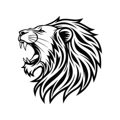Roaring lion head silhouette with detailed mane