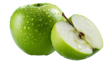 Green apple half png isolated on white or transparent background
