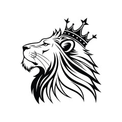 Majestic lion head wearing a royal crown silhouette