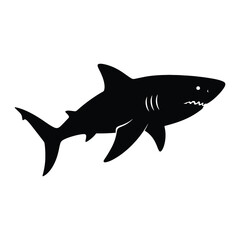 Obraz premium Sleek black silhouette illustration of a great white shark isolated on a white background