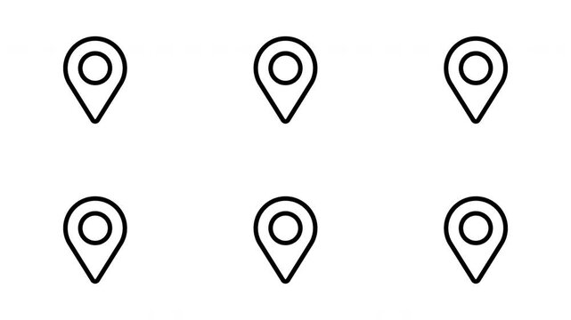 Animated thick line map icons with white background and transparent background.