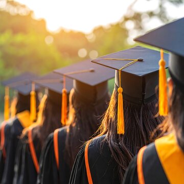 Graduating students in caps and gowns