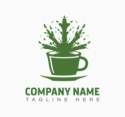 Cannabis tea logo design with marijuana leaf looking splash