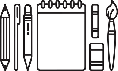 Simple Notepad and Pen Outline Illustration for Note Taking and Organization